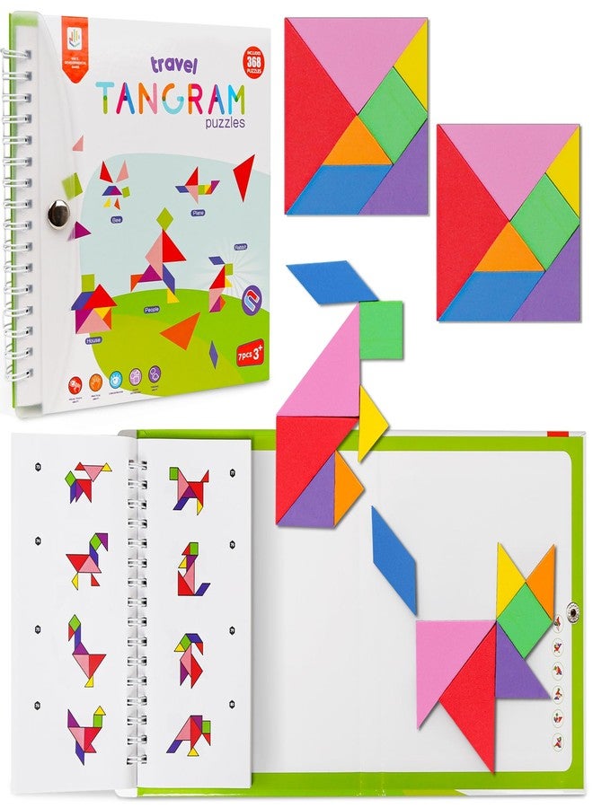 CZTCDP Travel Tangram Puzzle with 2 Sets Magnetic Jigsaw Boards & 368 Patterns and Solutions, Montessori STEM Airplane & Road Trip Games, Educational Brain Teaser Toy Gift for Kids & Adults - Image 1